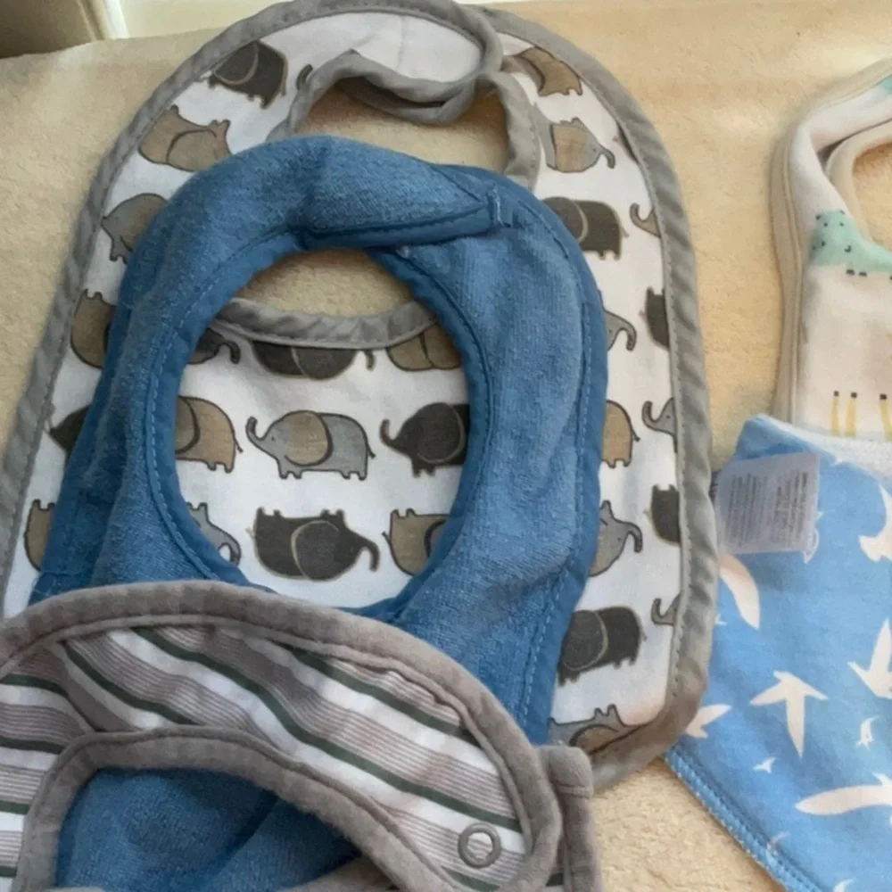 Dino and Animal Print Baby Bib Set - Blue, Orange, Green